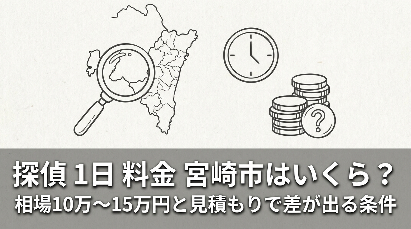 探偵 1日 料金 宮崎市はいくら?相場10万〜15万円と見積もりで差が出る条件
