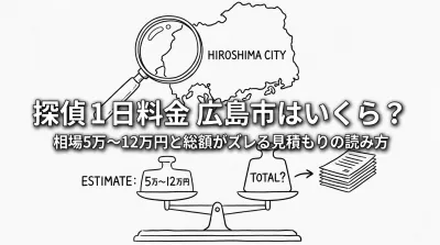 探偵 1日 料金 広島市はいくら？相場5万〜12万円と総額がズレる見積もりの読み方