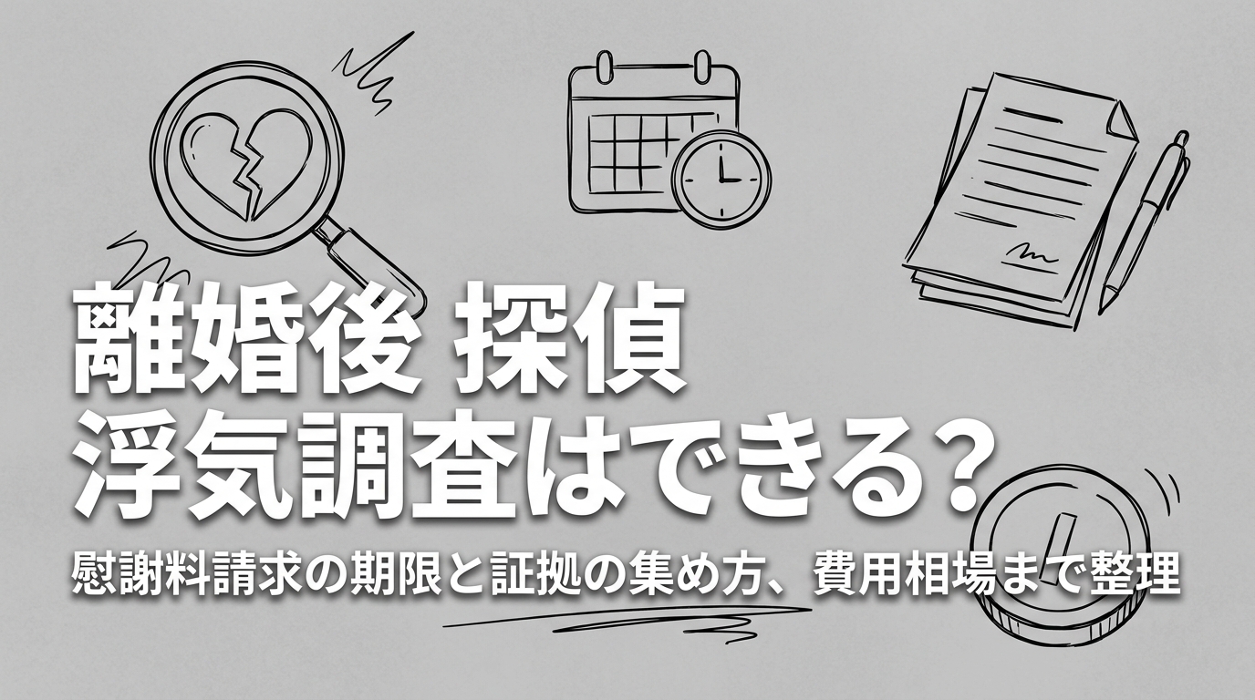離婚後 探偵 浮気調査はできる?慰謝料請求の期限と証拠の集め方、費用相場まで整理
