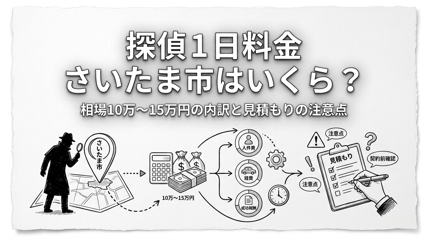 探偵 1日 料金 さいたま市はいくら？相場10万〜15万円の内訳と見積もりの注意点